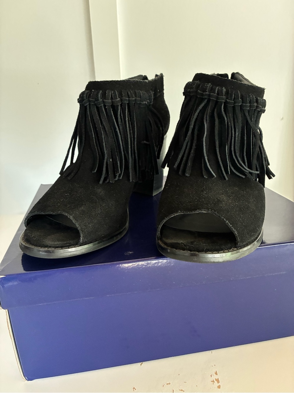 Sbicca black Fringe Peep-Toe Women’s Ankle Boots